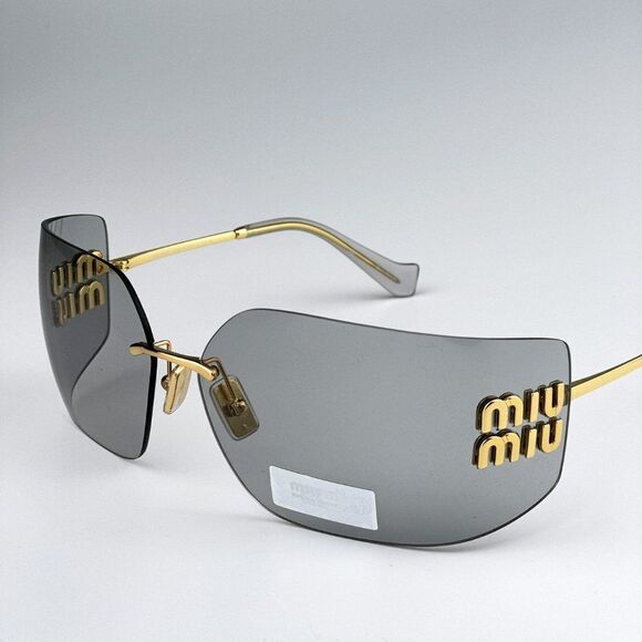 NEW Miu Miu MU54YS 5AK30B Gold Light Grey Wraparound Rimless Women Sunglasses main image 11